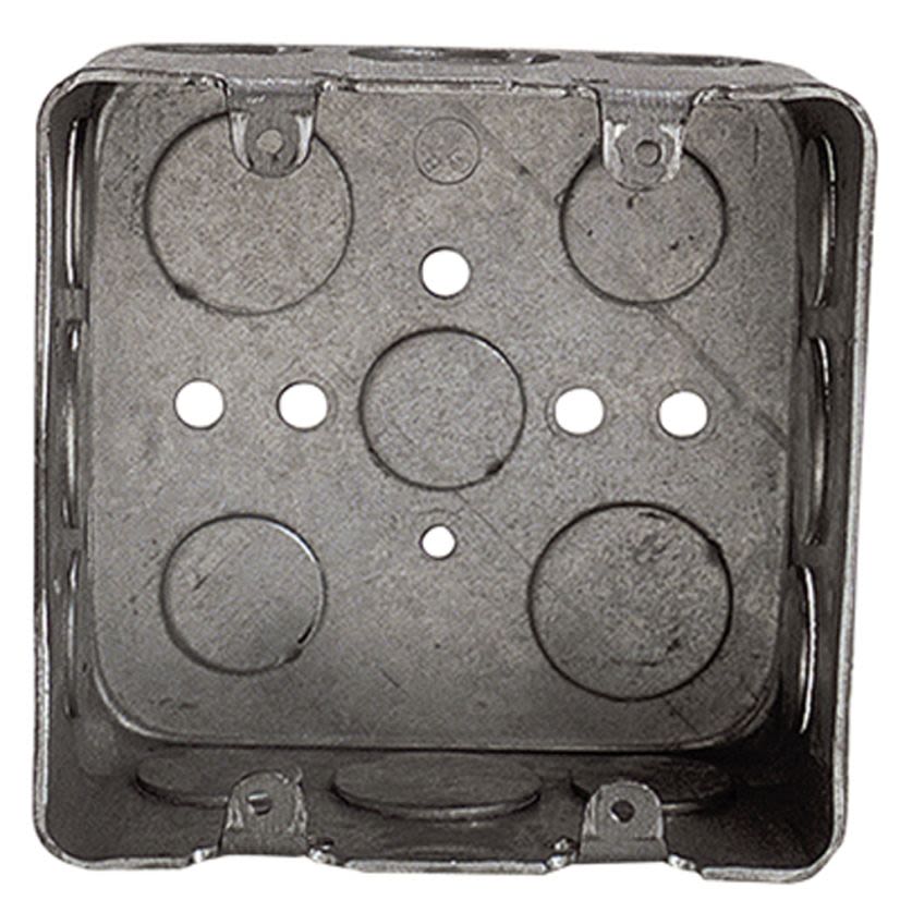 Steel City 2G4D-1/2-3/4 Drawn Style Outlet Box, Steel, 30.3 cu-in Capacity, 2 Gangs, (2) Outlets, (17) Knockouts, 4 in H x 4 in W x 2-1/8 in D
